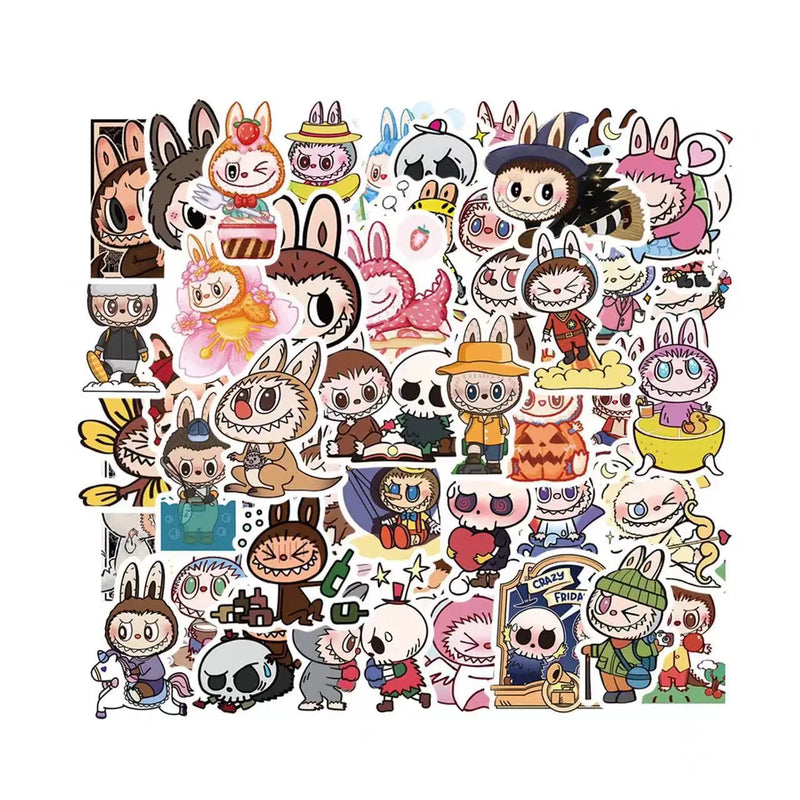 50pcs POP MART Labubu Stickers Cartoon Waterproof Graffiti Sticker Kids Diy Notebook Skateboard Decoration Child Birthday Gifts