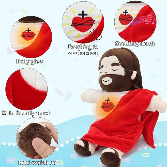 15.7in Breathing Jesus Soothe Plush Toy for Kids Soft Soothing Jesus Plushies Comforting Jesus Heart Toy Easter Christmas Gifts