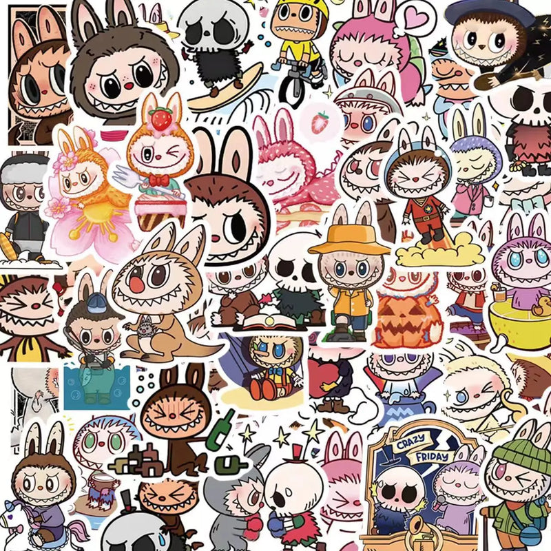 50pcs POP MART Labubu Stickers Cartoon Waterproof Graffiti Sticker Kids Diy Notebook Skateboard Decoration Child Birthday Gifts