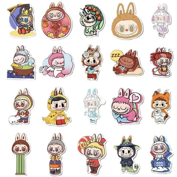 50pcs POP MART Labubu Stickers Cartoon Waterproof Graffiti Sticker Kids Diy Notebook Skateboard Decoration Child Birthday Gifts