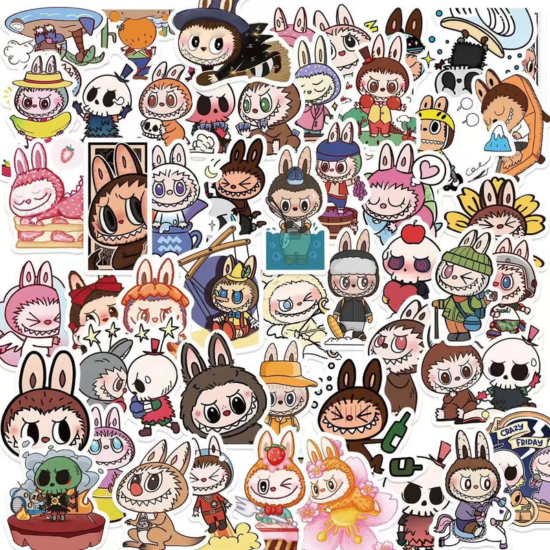 50pcs POP MART Labubu Stickers Cartoon Waterproof Graffiti Sticker Kids Diy Notebook Skateboard Decoration Child Birthday Gifts