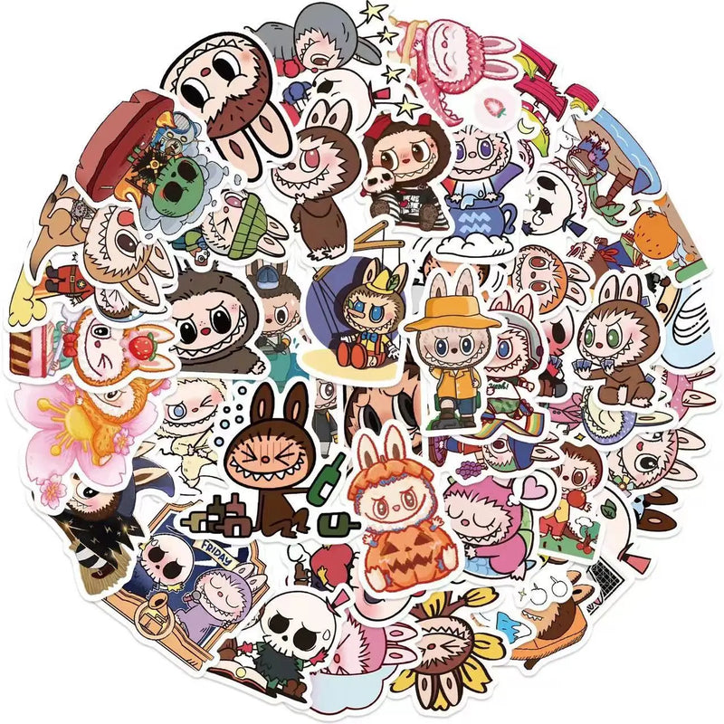 50pcs POP MART Labubu Stickers Cartoon Waterproof Graffiti Sticker Kids Diy Notebook Skateboard Decoration Child Birthday Gifts