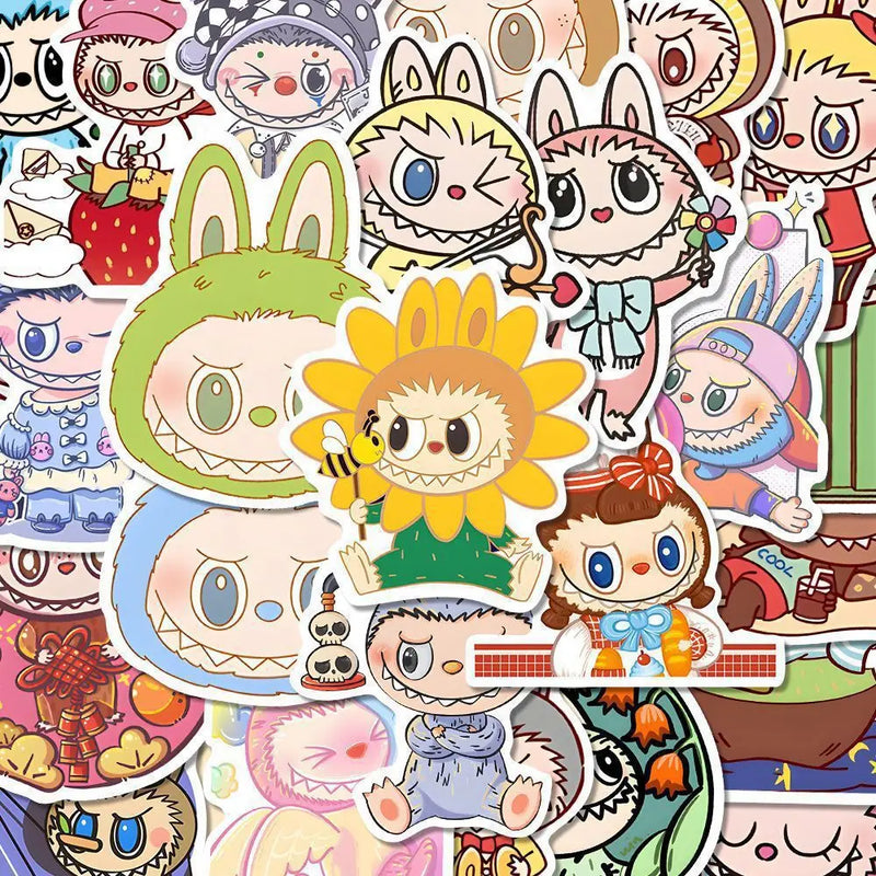 50pcs POP MART Labubu Stickers Cartoon Waterproof Graffiti Sticker Kids Diy Notebook Skateboard Decoration Child Birthday Gifts