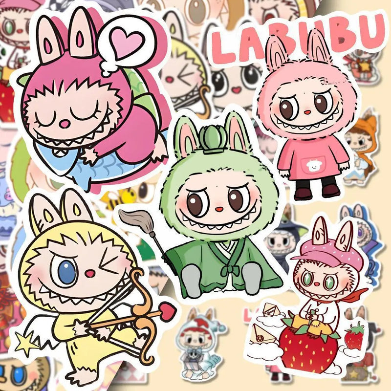 50pcs POP MART Labubu Stickers Cartoon Waterproof Graffiti Sticker Kids Diy Notebook Skateboard Decoration Child Birthday Gifts